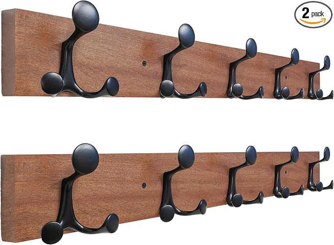 SKOLOO 30-Inch Wood Coat Rack Wall Mount with 5 Triple Hooks - Ideal for Family Entrances, Classrooms, and Pet Supplies Storage - Perfect Coat Hooks for Wall,Mahogany (Sapele), Pack of 2 by SKOLOO