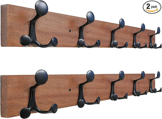 SKOLOO 24-Inch Wood Coat Rack Wall Mount with 5 Triple Hooks - Ideal for Family Entrances, Classrooms, and Pet Supplies Storage - Perfect Coat Hooks for Wall,Mahogany (Sapele), Pack of 2 by SKOLOO