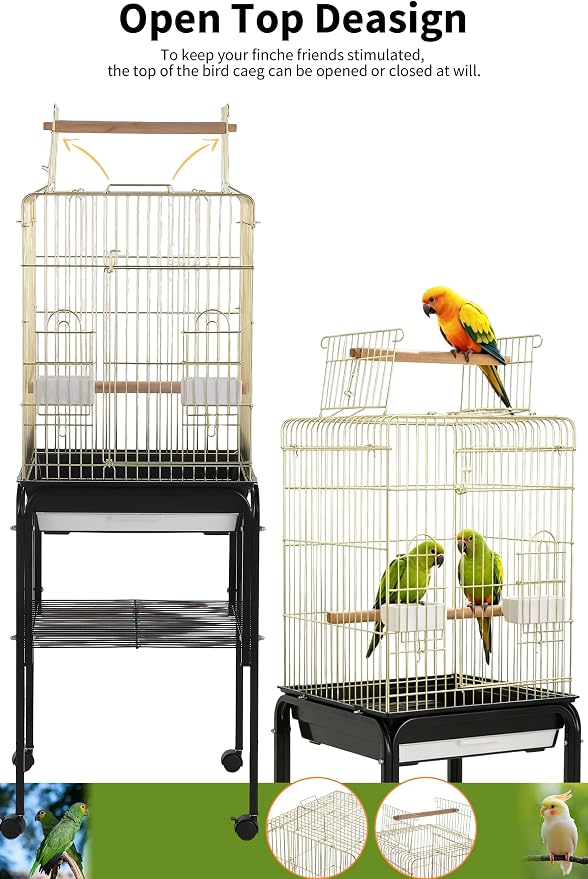 Garvee Bird Cage, 57‘’H Open-Top Durable Bird Cage w/Rolling Stand, Removable Tray, Extra Storage Stand, Brakable Casters,Large Dorr for Access, Indoor& Outdoor Use for Birds | Durable, Extra Storage Stand, Brakable Casters,Large Dorr for Access, Indoo... - Image 6