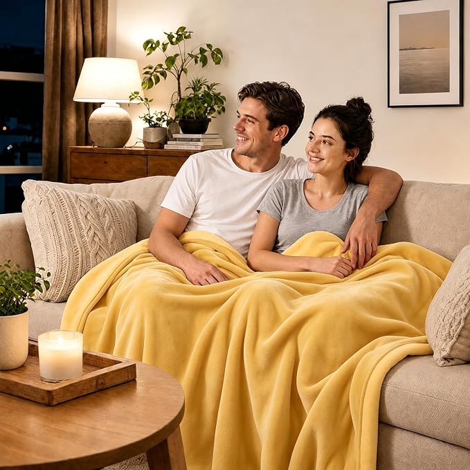 LOOBANI Yellow Waterproof Blanket for Bed, Flannel King Size 85"x108" | Double-Side Leak-Proof, Reversible, Stain-Proof Cover for Sofa Bed Protection, Ideal for Rest Movie Time, Camping, Travel - Image 6