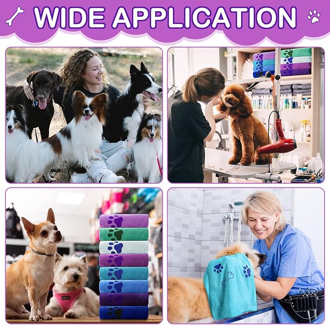 Chumia 8 Pcs Microfiber Dog Towels for Drying Dogs Cats 18 x 28 Inch Pet Towels Bulk for Medium Puppy Absorbent Fast Drying Paw Bath Bathing Supplies for Pets(Dog Paw and Bone,Classic Color) - Image 6