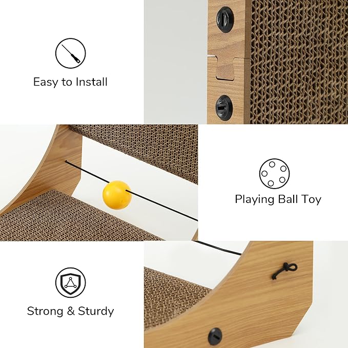 FUKUMARU Cat Scratcher, 18.9 Inch L Shaped Cat Scratch Pad for Indoor Cats | Vertical Cat Scratching Board with Ball Cat Toy, Cardboard Cat Scratcher for Wall Sofa Couch, Kitten Scratching Post - Image 4