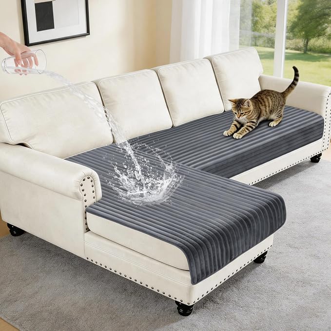 100% Waterproof Couch Covers for Sectional Sofa, Washable Couch Cover, L Shaped Couch Cover for Dogs, Non Slip 2 Pieces Sofa Cover Pet Friendly, 35"x63"+35"x70.9"-Dark Grey by Unknown