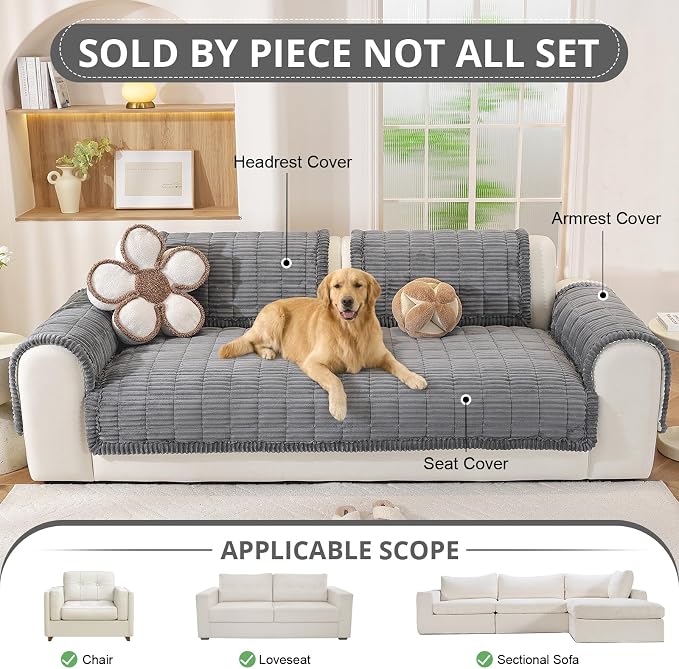 OstepDecor Couch Cover for Dogs, Washable Non Slip Sofa Cover for Pets, Soft Couch Covers for Sofa, Loveseat and Sectional, Furniture Protector Against Pet Hair & Scratches (35.4" x 82.7", Dark Grey) - Image 4