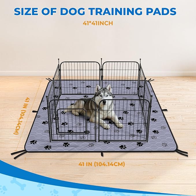Fostanfly Washable Dog Pee Pads, Leak-Proof Absorbent, 41"x41"-2 Pack, Gray | Reusable Potty Training Pads for Dogs, Waterproof, Non-Slip, for Playpen, Crates & Furniture with 8 Tie Straps - Image 2
