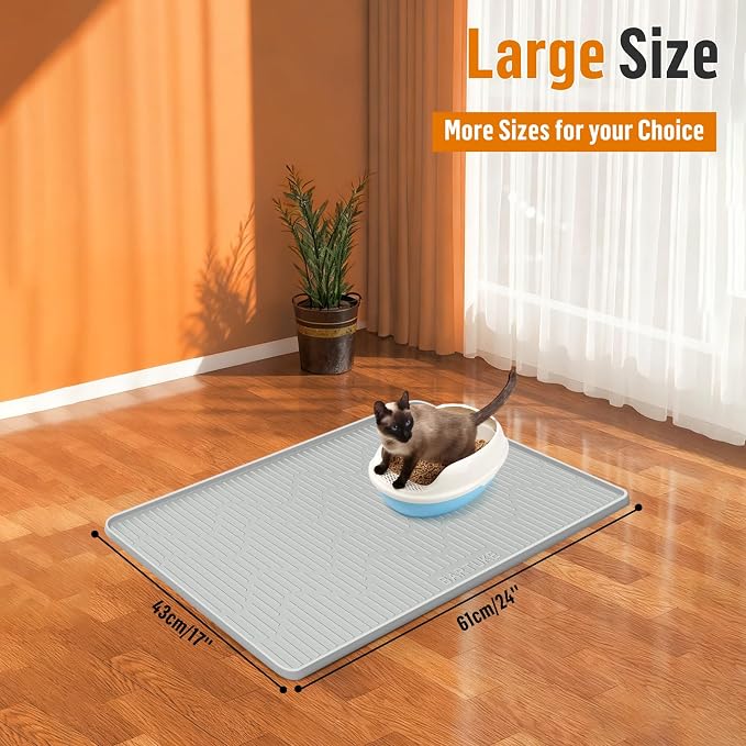 Silicone Cat Litter Box Mat 24"x 17" Extra Large Cat Rubber Mat | Cat Mat for Litter Box, Non-Slip, Waterproof Cat Litter Trapping Mat with Raised Edge, Kitty Litter Mat for Floor, Easy Clean - Image 6