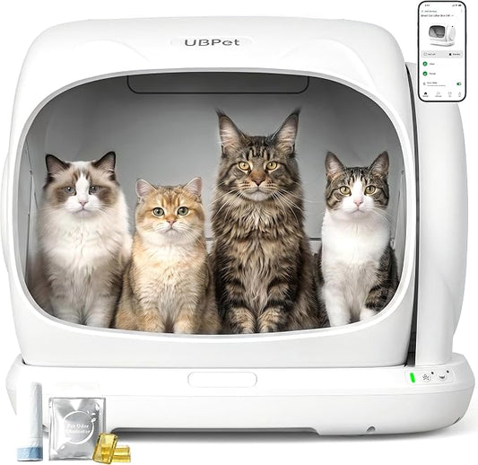 UBPET Automatic Litter Box, 106L Extra Large Self-Cleaning Cat Litter Box for Multiple Cats, Smart App Control, Odor-Control System, Anti-Pinch Safety Design, Includes Waste Bags and Deodorizer Blocks by UBPET