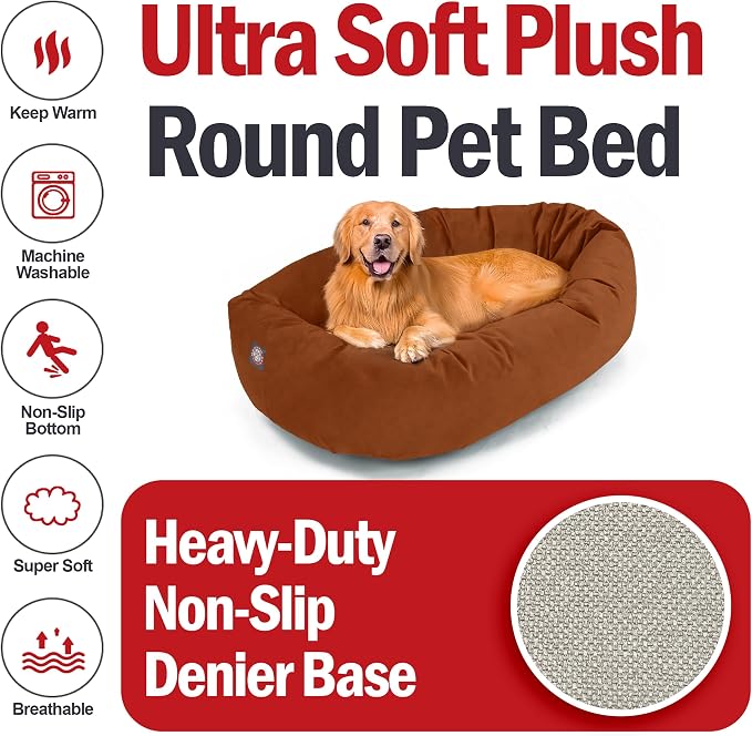 Majestic Pet 40 Inch Suede Calming Dog Bed Washable – Cozy Soft Round Dog Bed with Spine Support for Dogs to Rest Their Head - Fluffy Donut Dog Bed 40x29x9 (Inch) - Round Pet Bed Large – Rust (2025) - Image 6