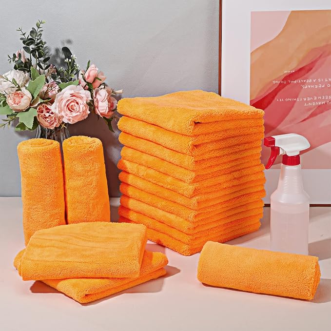 Shimeyao 30 Pcs 16 x 16 Inch Edgeless Microfiber Plush Towels for Cars Detailing Drying Wash Polishing Absorbent Cleaning Cloths, 500 GSM (Orange) - Image 5