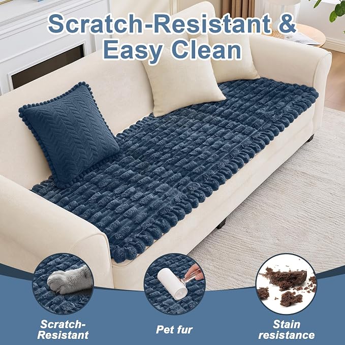 Waterproof Dog Couch Cover, Non Slip Pet Sofa Protector, Thick Fuzzy Couch Cover for Dogs, Machine Washable Furniture Protector, Scratch Resistant Pet Couch Mat(Berlin Blue, 28" x 59"/70 x 150cm) - Image 5
