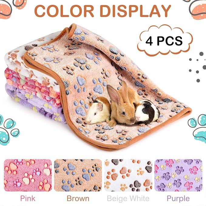 Reginary 4 Pcs Waterproof Guinea Pig Blankets Washable Small Animal Fleece Bedding Absorbent Guinea Pig Cage Liners Reusable Training Pee Pad Pet Sleep Mat for Hamster(Paw Print,35 x 24 Inch) - Image 2