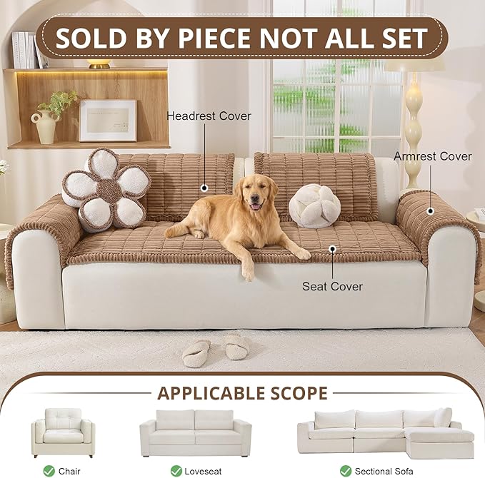 OstepDecor Couch Cover for Dogs, Washable Non Slip Sofa Cover for Pets, Soft Couch Covers for Sofa, Loveseat and Sectional, Furniture Protector Against Pet Hair & Scratches (20" x 24", Brown) - Image 4