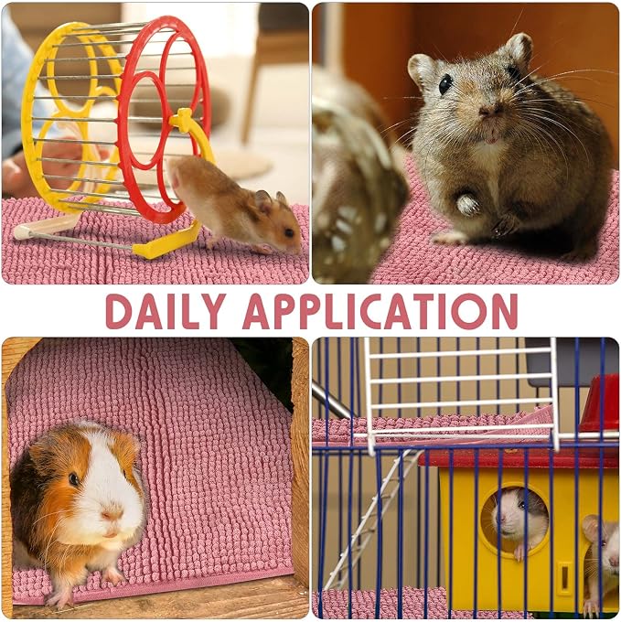 Amylove 4 Pcs Guinea Pig Cage Liner 12 x 12 Inch Washable Chenille Pee Pads Pet Dog Cat Bedding Training Mat Reusable for Small Animals Puppy Bunny Hamster Chinchilla - Image 4