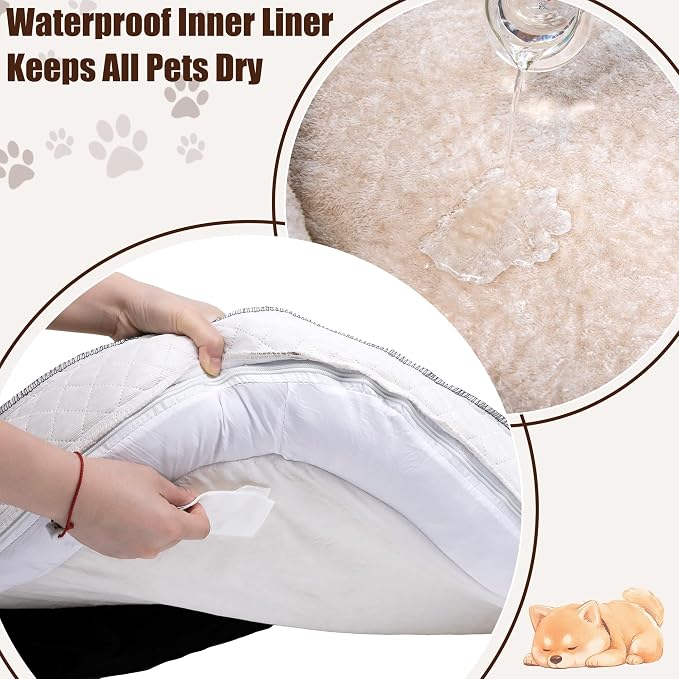 Large Dog Bed Washable with Cover Orthopedic Dog Beds Large Sized Dog with Memory and Egg Crate Foam Waterproof Pet Bed Includes Reusable Potty Pad (Beige, Large) - Image 7