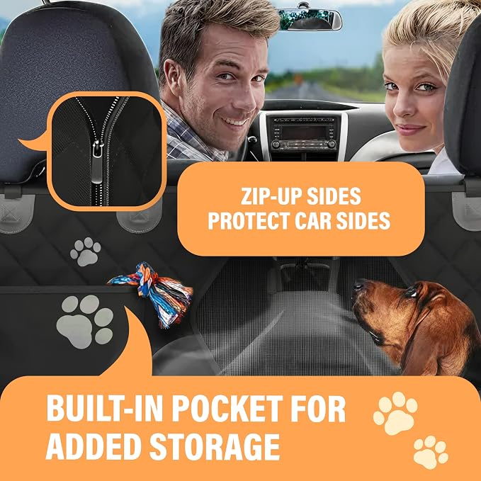 Active Pets Dog Car Seat Cover for Back Seat, Waterproof Pet Protection Hammock, SUV Truck Car Backseat Protector with Safety Features, XL, Orange - Image 3