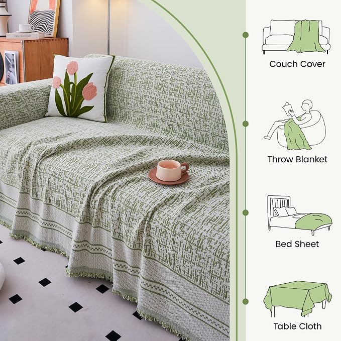 Green 71"x134" Waterproof Sectional Sofa Cover Boho Couch Protector for Pet | Anti Scratch Furniture Protector Pet Friendly Washable Soft Thick Chenille Couch Slipcover for 2-3 cushion, Sectional Sofa - Image 9