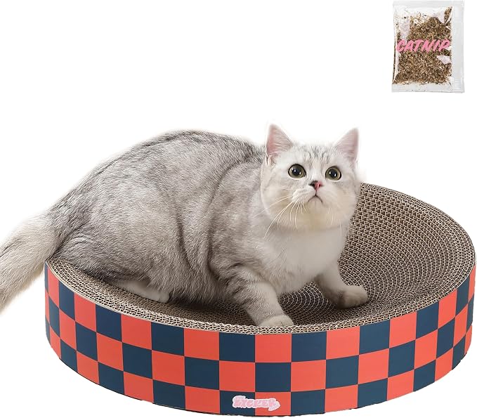 CSR1010D Nelson 20.13" Modern Cardboard Round Bowl Cat Scratcher with Catnip, Berry Cherry by THELICKERSTORE
