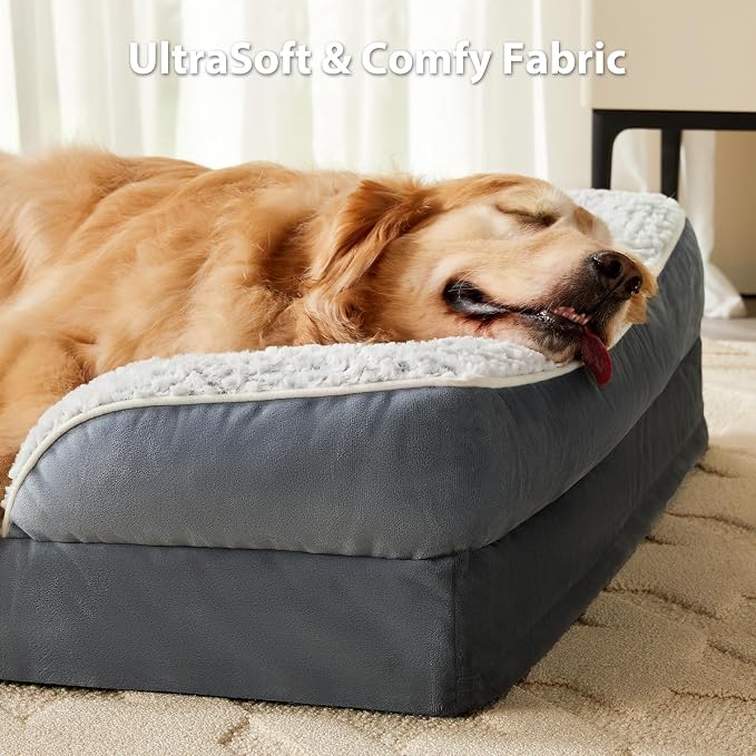 LEXTRO Orthopedic XXL Dog Bed, Washable Dog Beds for Extra Large Dogs | 48x35 Inch Non-Slip Bottom Dog Sofa for Senior Dogs and Pet Couch Bed with Waterproof Lining , Washable Removable Cover - Image 3