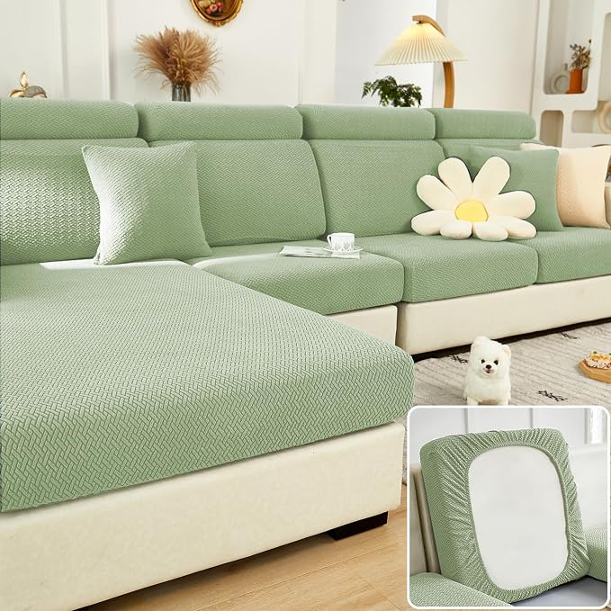 Couch Cushion Covers & Couch Cover for Sectional Sofas, Reversible Non-Slip Sofa Slipcovers, Washable Pet Proof Home Decor Protector (Fruit Green, 2 Seats + Chaise Cover) by Unknown