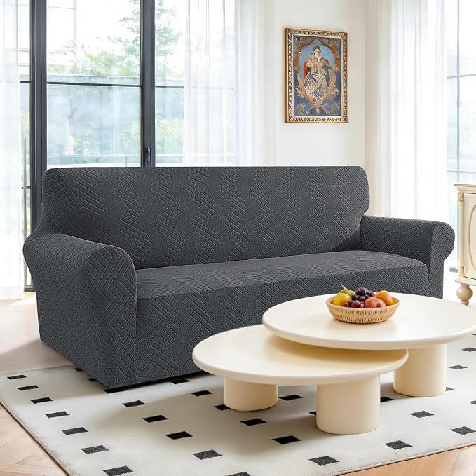 Stretch Sofa Cover Non-Slip Washable Furniture Protector | Stretch, 71"-91".Soft, Non Skid Foam, Elastic Bottom, Machine Washable, for Kids & Pets, Couch & Sofa, Dark Gray - Image 2