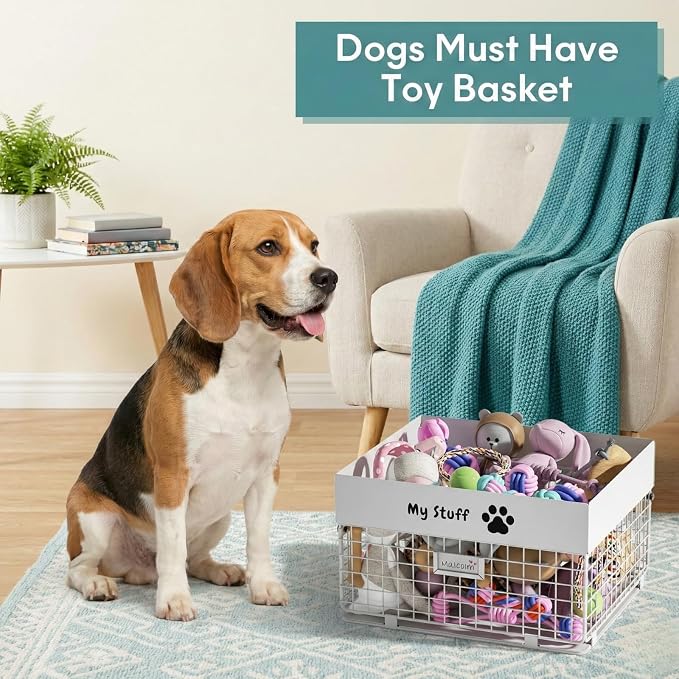 qeerable Dog Toy Box- Metal Toy basket for Dog - Dog Toys Storage Bin for Pet - Personalized Large Dog Toys Basket for Puppy and Pet- White Chew Resistant Dog Toy Chest & Organizer - Image 6