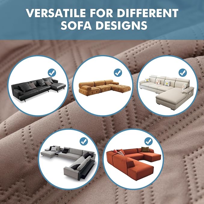 Genina 100% Waterproof Sectional Couch Covers for L Shaped Chaise Lounge Right, Anti-Slip Sectional Cover Furniture Protector Couch Cover for Dogs Pets, 1 Piece (Taupe, Right Chaise Cover) - Image 6