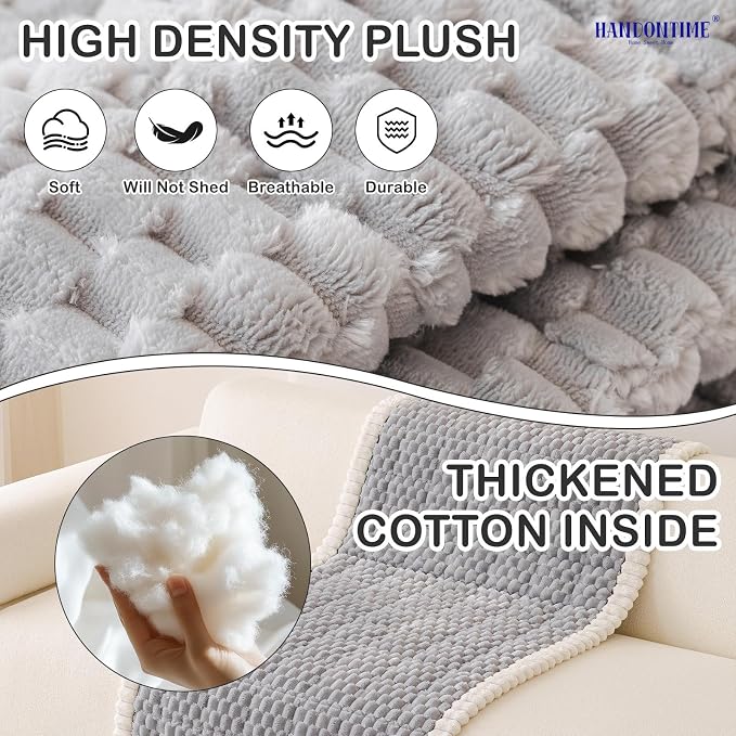 HANDONTIME Pet Couch Cover Fuzzy Sofa Covers for Pets, Couch Covers for Dogs, Washable Dog Sofa Cover Protector, Jacquard Fuzzy Non Slip Cushion Slipcover Pet Friendly (Grey, 27.6" x 70.9") - Image 2