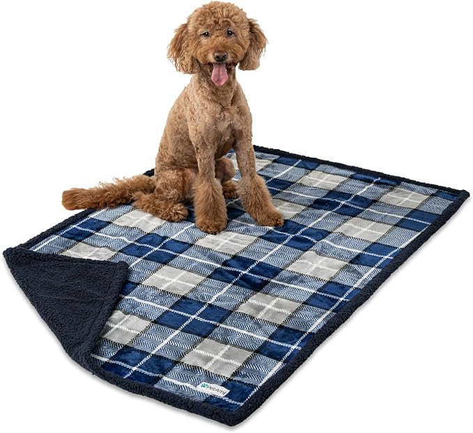 PetAmi Waterproof Dog Blanket for Couch, Extra Large 80x60, Pee Proof Sherpa Fleece Reversible Pet Throw, Furniture Protector for Bed Sofa Crate Kennel, Soft Washable Cover for Dogs, Plaid Blue - Image 8
