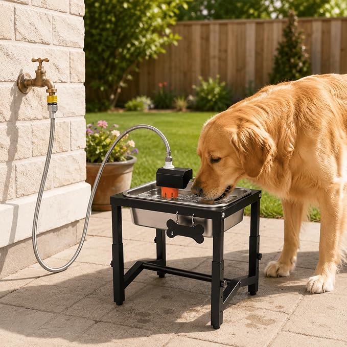 2 Gallon Elevated Large Dog Water Bowl, Automatic Dog Water Bowl Dispenser, 4 Adjustable Height Raised Dog Bowl Stand for Large Breed Relief Joint Pressure, Easy Clean for Indoor & Outdoor Uses - Image 2