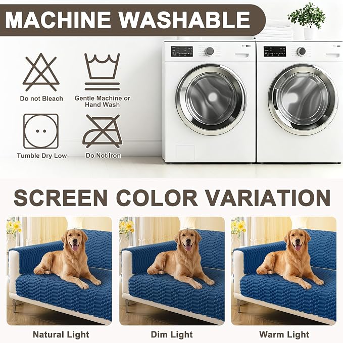 Smiry Waterproof Couch Covers for Dogs Washable, Non Slip Pet Sofa Cover | Plush Scratch Resistant Flannel Furniture Protector for Dogs, Navy, 36" x 63" - Image 9