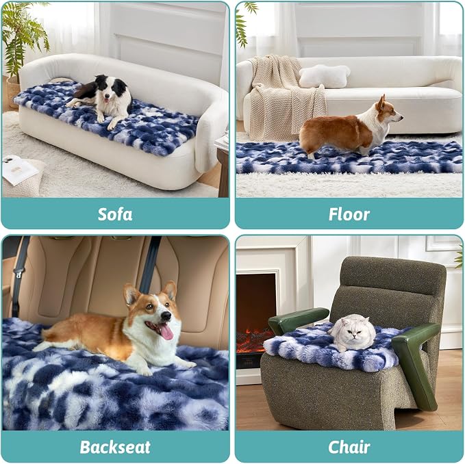 COZY KISS Couch Cover for Dogs Washable, Ultra Soft Faux Fur Pet Sofa Pad for Car Seat Protector, Liquid Pee Proof Cat Mat, Warm Pad for Dresser Top, 27.5x70 inch, Tie Dye Blue - Image 6