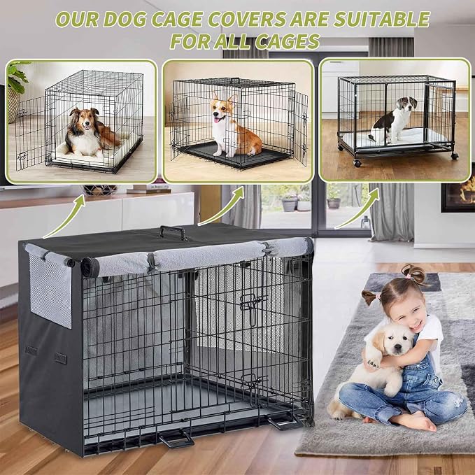 Dog Crate Cover 42 Inch 1200D Built-in Anti-freezing Felt for Outdoors | Pet and Large Dogs Winter Anti-freeze Protection Dog Cages Covers for 42 Inch Metal Wire Dog Cage - Only cover (Black) - Image 5