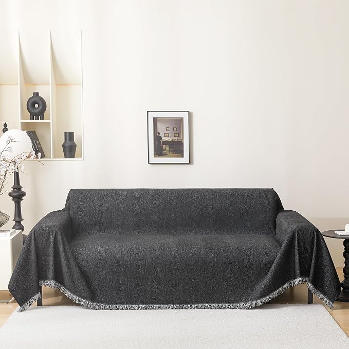 MEETSKY Black Couch Covers for 3 Cushion Couch Sofa Recliner Couch Cover L Shape Sofa Cover Sofa Slipcovers Washable Thick Couch Protector for Pets,Kids, 91" x 118", Black by MEETSKY