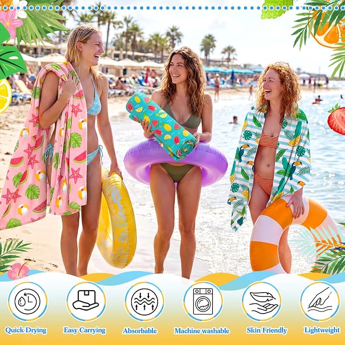 Peryiter 48 Pcs Microfiber Beach Towel with Bags Bulk, 24 Large Quick Dry Pool Towels and 24 Storage Bags, 28 x 55 Inch Fruit Blanket for Beach Swimming Summer Party Camping Travel Women - Image 3