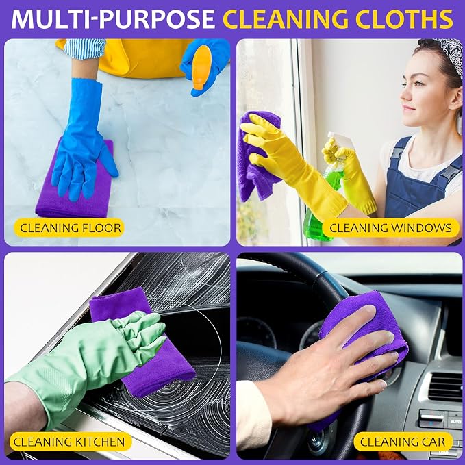 Nuenen Microfiber Cleaning Cloths for Cars 16 x 16 Inch Ultra Absorbent Car Towels Drying Reusable Cleaning Supplies House Kitchen Window Microfiber Towel(Purple,120 Pcs) - Image 7
