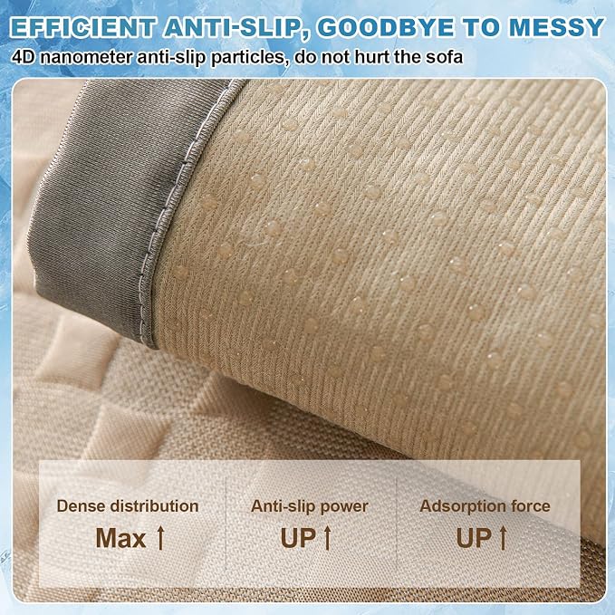 OTOB Cooling Couch Cover Washable Anti Slip Furniture Protector, 1 Piece | Serene Khaki, 43.3"x94.5", Premium Ice Silk Fabric, Modern Geometric, Soft, 3D Bionic Breathable, Sectional Sofa Slipcover - Image 7
