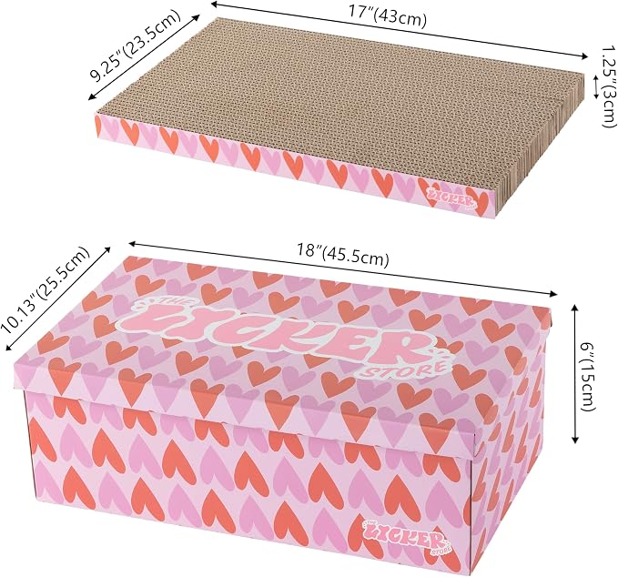 Naomi 18" x 10" Reversible Corrugated Cardboard Cat Scratcher Pads with Catnip, 5-Pack, Pink/Red Hearts Pattern Modern Furniture Protector CSR1009E - Image 3