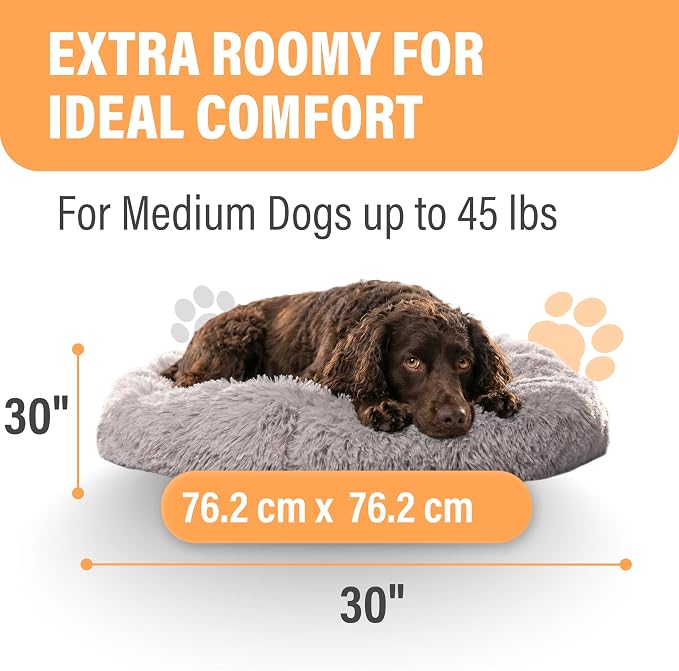Active Pets Premium Medium Donut Dog Bed, Fits Up to 45 lbs, Machine Washable Cushion, Plush Long Pile Faux Fur Fabric, Portable Light Gray Pet Bed Furniture for Puppies Adult Canines & Cats - Image 4