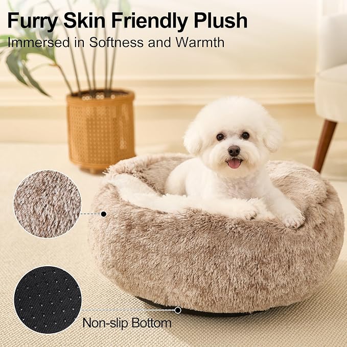 Calming Dog Beds & Cat Cave Bed with Hooded Cover,Removable Washable Round Beds for Small Medium Pets,Anti-Slip Faux Fur Fluffy Coved Bed for Improved Sleep,Fits up to 15/25 lbs(Medium,24"x24") - Image 2