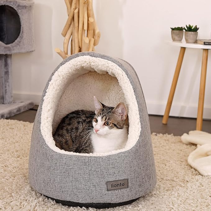 lionto cat cave with Cuddly Reversible Cushion, Washable pet Bed Well Padded for Cats and Small Dogs, 15,7x13,8x15 in, Cozy cat Bed with Non-Slip nubs, Light Grey Mottled - Image 2