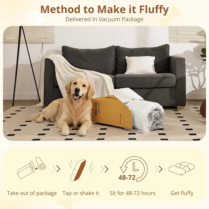 EGOHOME Extra Large Dog Bed, Shredded Memory Foam, Washable, Non-Slip | Balanced Support Foam, CertiPUR-US, Removable Washable Cover, Rose Velvet, Dog Crate Bed & Kennel Pad, 47 x 29 Inch, Beige - Image 8