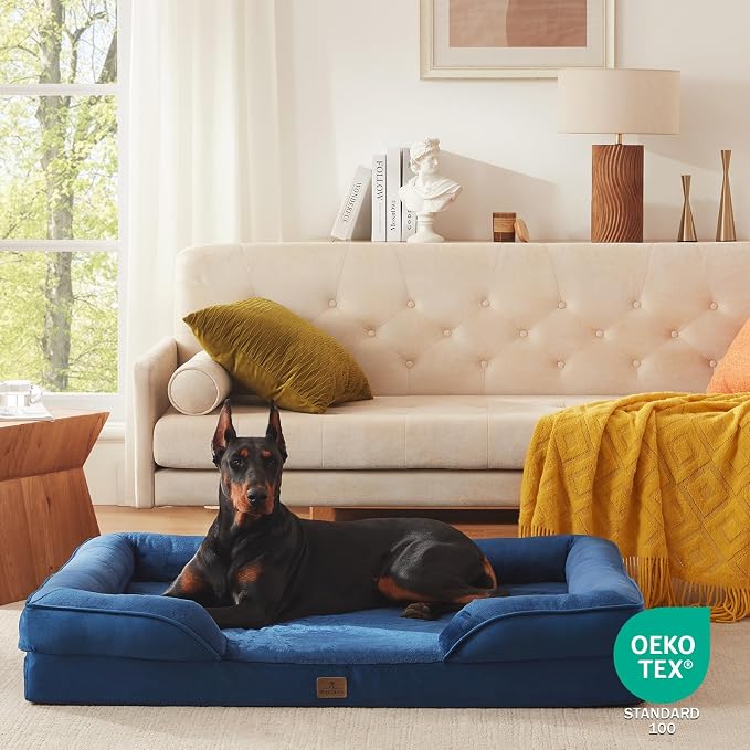 Bedfolks Orthopedic Dog Bed, Waterproof Dog Sofa Bed for Extra Large Dogs, Egg Foam Pet Couch Bed with Removable Washable Cover and Nonslip Bottom, Navy Blue - Image 8