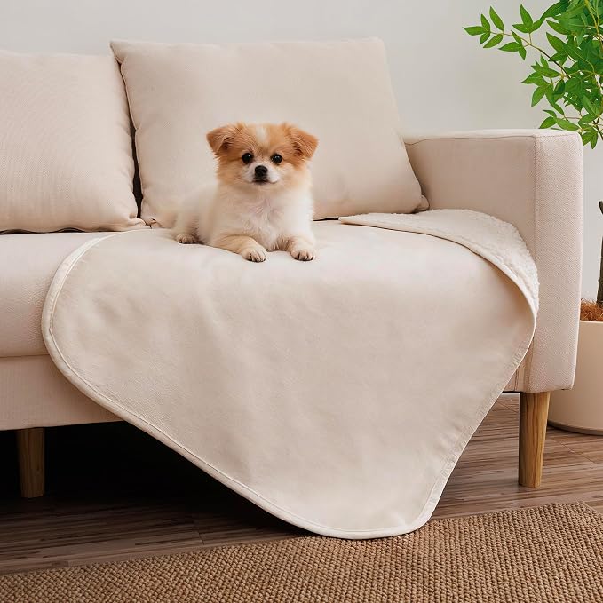 Waterproof Blanket for Dogs - Pet Throw as Furniture Protector | Cozy Sherpa & Smooth Velvet, Reversible and Machine Washable, for Couch, Bed, or Travel, 25"x35", Beige by TuffeelHome