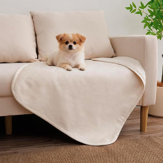 Waterproof Blanket for Dogs - Pet Throw as Furniture Protector | Cozy Sherpa & Smooth Velvet, Reversible and Machine Washable, for Couch, Bed, or Travel, 25"x35", Beige by TuffeelHome