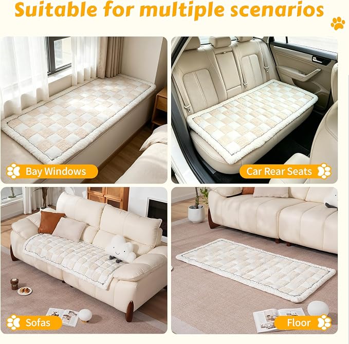 Pet Couch Cover for Dogs & Cats, Soft Flannel Non-Slip Couch Sofa Cover Protector, Dog Bed Sleeping Mat, Washable Reversible Anti-Slip Dog Bed for Small Medium Large Pets(27.6X70.86, Beige) - Image 5