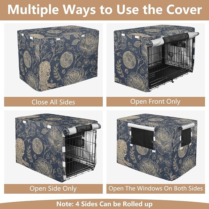 Dog Crate Cover Kennel Cover for Dog Cages Breathable for Wire Cage Indoor Outdoor Gold Lion Football Floral Classic - Image 5