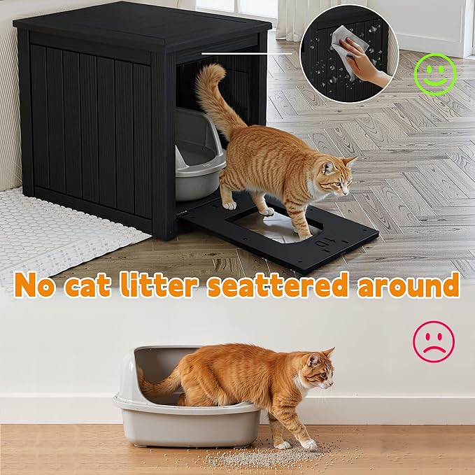 Cat Litter Box Enclosure, Multi-Functional Hidden Cat Litter Box Furniture & Cat Box Enclosure Cabinet with Side Table Design, Openable Front Door & Raised Floor, Easy to Clean & Assemble, Black - Image 5