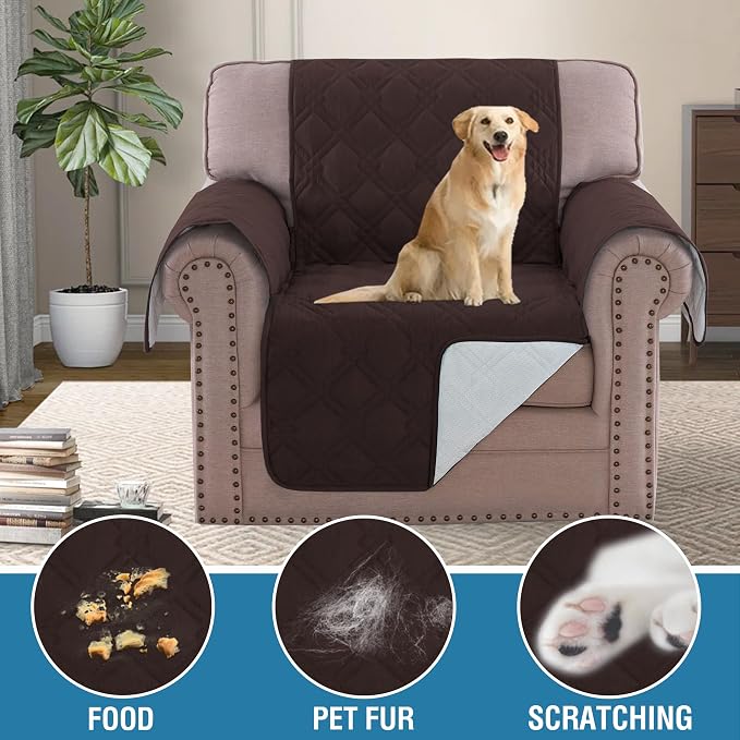 H.VERSAILTEX Chair Sofa Slipcover 100% Waterproof Couch Cover Furniture Protector Cover with Elastic Straps for Pets Kids Children Dog Cat(Chair, Brown) - Image 4