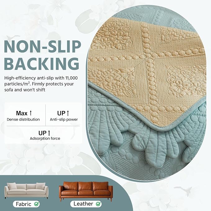 OTOB Cotton Quilted Sofa Couch Covers for Dogs Washable Anti Slip, 1 Piece | Blue, 27.6"x82.7", Rustic Farmhouse Embroidery, All Seasons, Soft Thick, Breathable, Wear-Resistant, Pet Friendly - Image 7