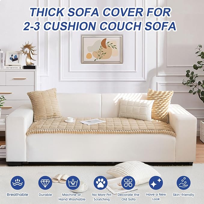 GKXLH New Thick Sofa Covers Washable - Soft Corduroy Universal Sofa Cover 2 3 4 Seater, Non-Slip Couch Cover, Couch Seat Covers Sofa Slipcovers Furniture Protector for Living Room (Coffee, 70x180cm) - Image 2